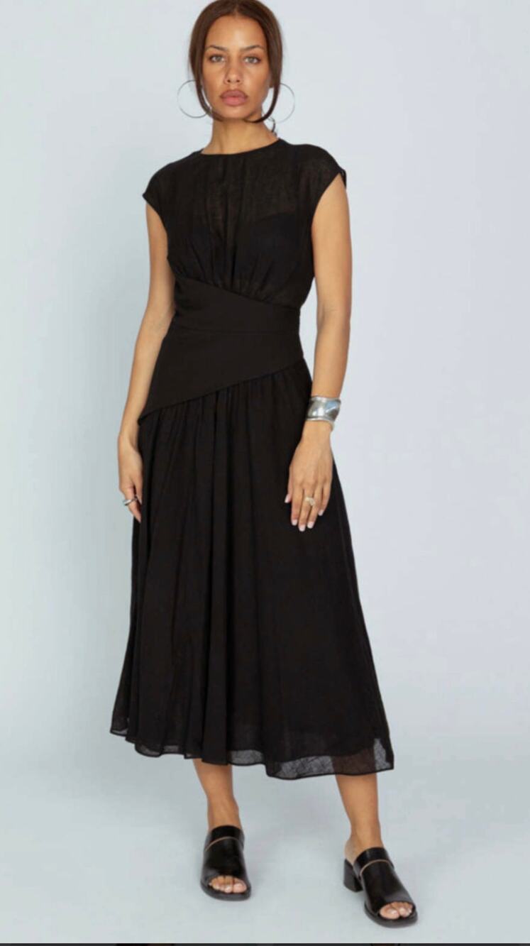 Mantu Asymmetrical Waist Midi Dress in Black 38 US 2
